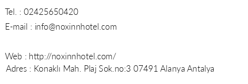 Noxinn Deluxe Hotel telefon numaralar, faks, e-mail, posta adresi ve iletiim bilgileri